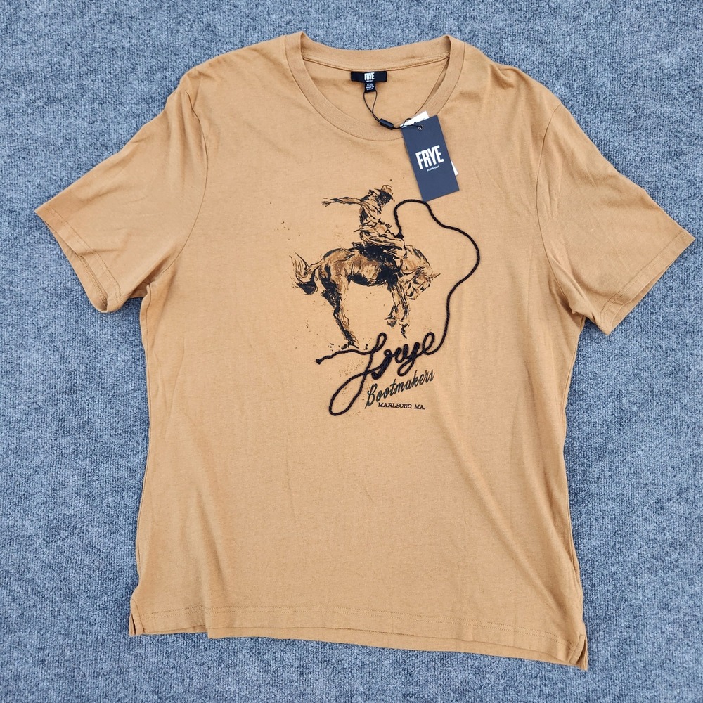 Frye‎ Bootmakers Bone Brown Western Tee T-Shirt Cowboy Graphic Mens XXL